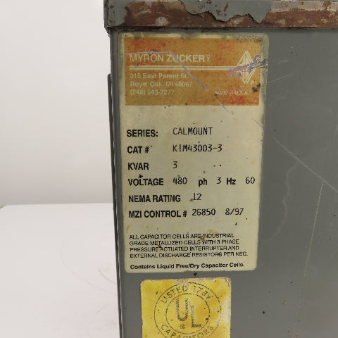 Myron Zucker KIM43003-3 Calmount 3 KVAR Capacitor 480V 3PH 60HZ Nema 12