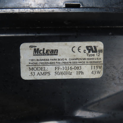McLean FF-1016-003 Filter Fan 115V 53A 10" x 10"