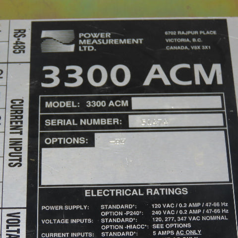 Power Measurement 3300 ACM Digital Power Meter And Display W/ 20"x12" Enclosure