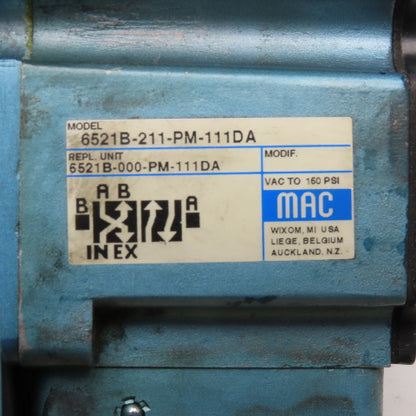 MAC 6521B-211-PM-111DA 2 Position Pneumatic Directional Valve 110/120V Coil