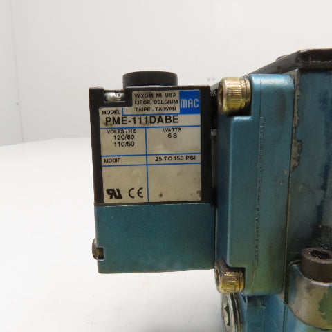 MAC 6521B-211-PM-111DA 2 Position Pneumatic Directional Valve 110/120V Coil
