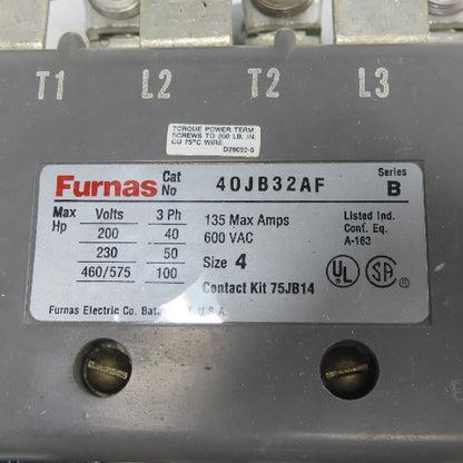 Furnas 40JB32AF Size 4 Ser B Motor Starter 135A 600VAC