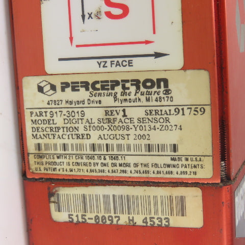 Perceptron 917-3019 Digital Surface Sensor W/ 515-0095 Tri-lite LED Flood
