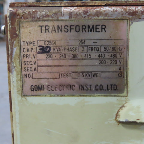 Gomi E2564-254 30kV 3PH Machine Transformer Pri 220-480 Sec 200/220V 50/60HZ
