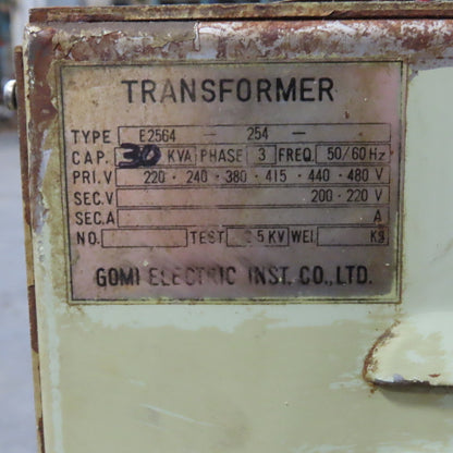Gomi E2564-254 30kV 3PH Machine Transformer Pri 220-480 Sec 200/220V 50/60HZ