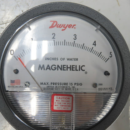 Dwyer W01AH KS 0-5 Inches Of Water Magnehelic Pressure Guage