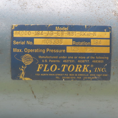 Flo-Tork A4000-184-AB--ET-MS1-RKH-N Air Rotary Valve Actuator 125PSI Rotate 184