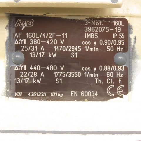 ATB AF 160L/4/2F-11 13/17kW AC Electric Motor 1775/3550RPM 440-480V 3PH 160L Fr.