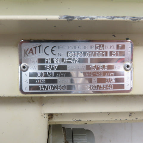 Katt FN 160L/F-4/2 15/19.6kW AC Electric Motor 1760/3540RPM 440-480V 3PH 160L Fr