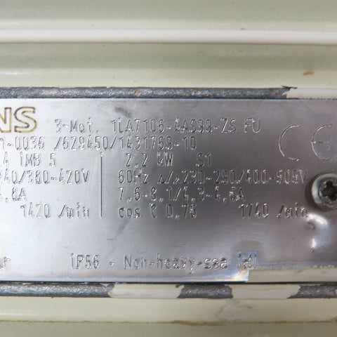 Siemens 1LA7106-4AS99ZS FU 2.2kW AC Electric Motor 3PH W/ 6SE621-1DD10ZC01 Drive