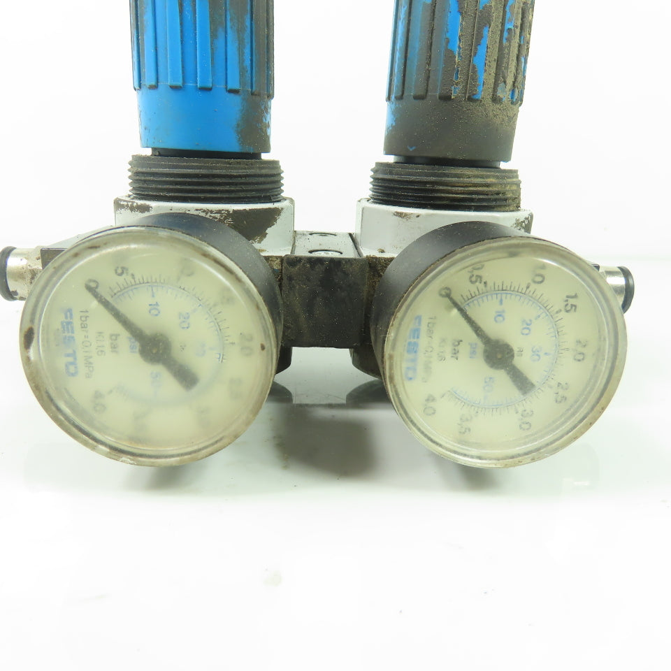 Festo LRB-D-7-MINI Dual Pneumatic Pressure Regulator 16Bar 0-60PSI Guage