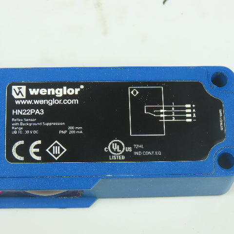 Wenglor HN22PA3 Photoelectric Reflex Sensor 10-30VDC 200mm