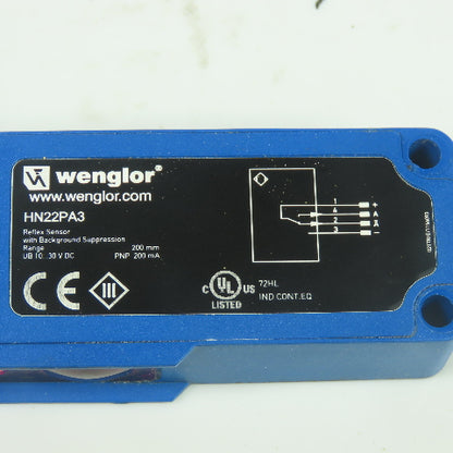 Wenglor HN22PA3 Photoelectric Reflex Sensor 10-30VDC 200mm