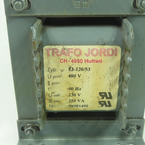 Trafo Jordi CH-4950 EI-120/53 Huttwil 250VA Transformer 480V pri 230V Sec