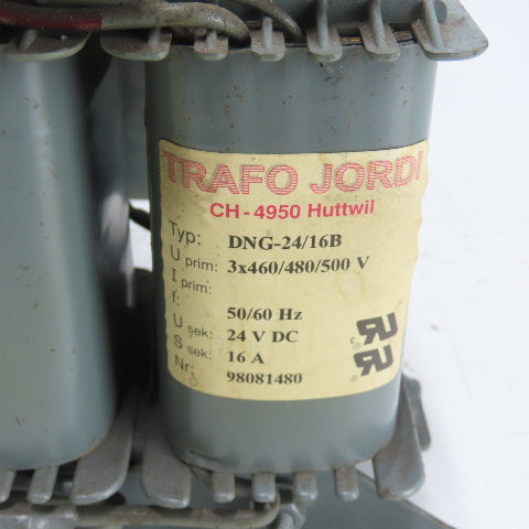 Trafo Jordi DNG-24/16B CH-4950 Huttwil 3x460/480/500V Pri 24VDC Sec 16A 50/60Hz
