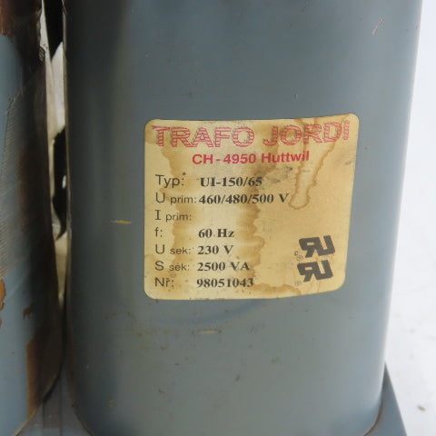 Trafo Jordi UI-150/65 CH-4950 Huttwil 2500VA Transformer 460/480/500VPri 230VSec