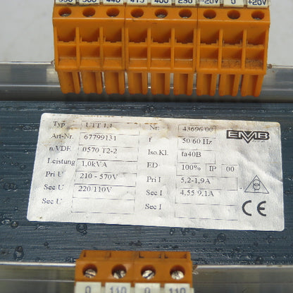 EMB UTT 1.1 67799131 1.0KVA Transformer 210-570V Pri 220/110V Sec 1Ph 50/60Hz
