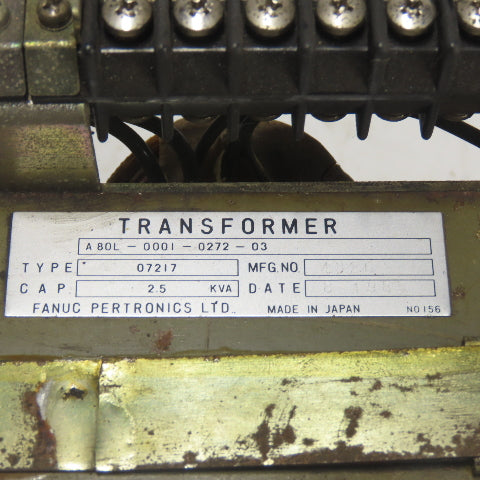 Fanuc A80L-0001-0272-03 Type 07217 2.5KVA 1Ph Transformer 200/220VPri 18/185VSec