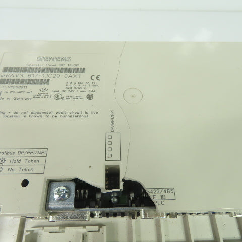 Siemens 1P 6AV3 617-1JC20-0AX1 Simatic OP17 Operator Control Panel 24VDC