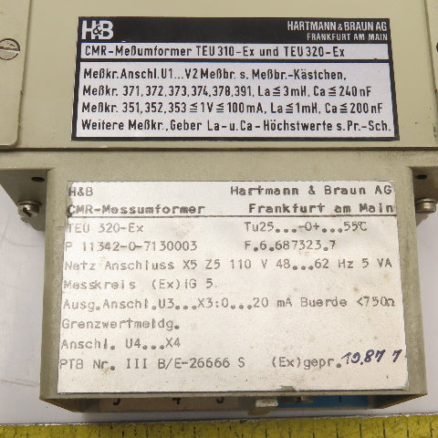Hartmann & Braun TEU 320-EX 11342-0-7130003 Transformer