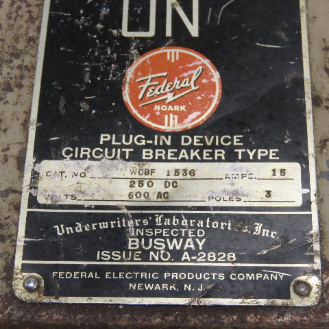 Federal Noark WCBF 1536 15A 3-Pole Plug-In Circuit Breaker Bus Plug Switch