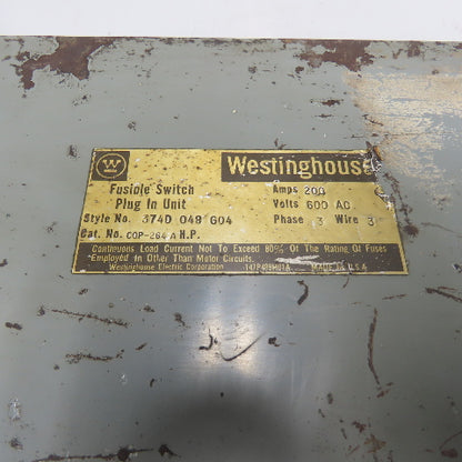 Westinghouse COP-264 A 200A Fusible Plug-In Bus Plug Switch 600VAC 3Ph