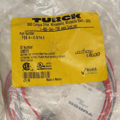 Turck FSB4-0.5/14.5 MicroFast Actuator Sensor Receptacle Cordset Lot Of 3