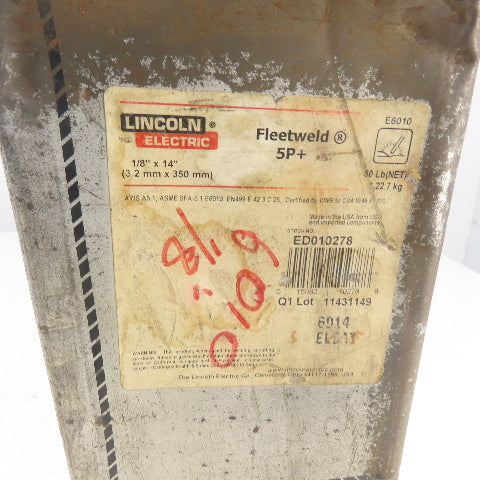 Lincoln ED010278 Fleetwood 5P+ 1/8"x 14" Stick Electrodes Welding Rod 50LBS