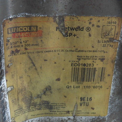 Lincoln ED010283 Fleetwood 5P+ 3/32"x 12" Stick Electrodes Welding Rod 30LBS