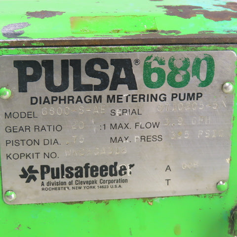 Pulsafeeder 680 6800-S-SE 20:1 Ratio Diaphragm Metering Pump 3.9GPH 395PSIG