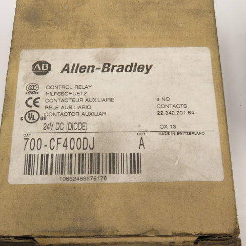 Allen Bradley 700-CF400DJ 4 N.O. Contact Contactor Relay 24VDC Coil