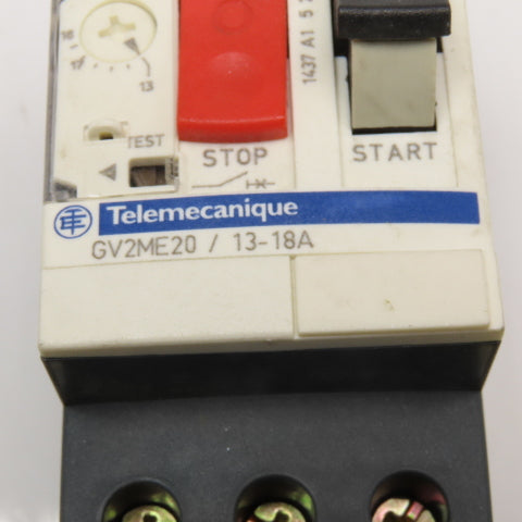 Telemecanique GV2ME20/13-18A 600VAC 15Hp 3Ph Max Manual Motor Stater 13-18A Trip