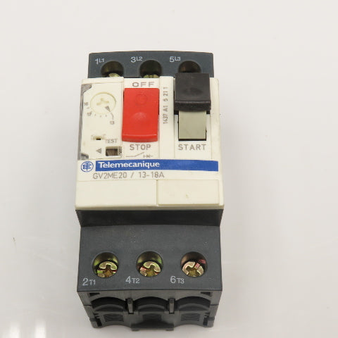 Telemecanique GV2ME20/13-18A 600VAC 15Hp 3Ph Max Manual Motor Stater 13-18A Trip