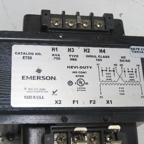 Emerson E750 .750KVA Transformer 220/230/240/440/460/480V Pri 110/115/120V Sec
