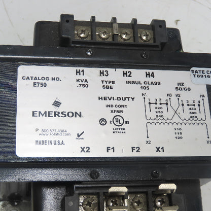 Emerson E750 .750KVA Transformer 220/230/240/440/460/480V Pri 110/115/120V Sec