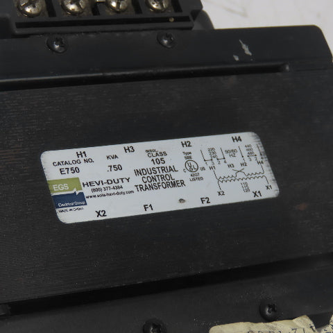 Hevi-Duty E750 .750KVA Control Transformer 220-240/440-480V Pri 110/115/120V Sec
