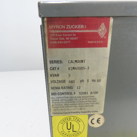 Myron Zucker KIM43005-3 Series Calmount Nema 12 Power Capacitor 3Ph 480V KVAR 5
