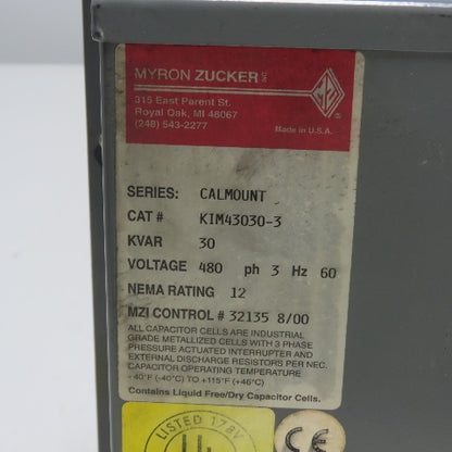 Myron Zucker KIM43030-3 Series Calmount Nema 12 Power Capacitor 3Ph 480V KVAR 30
