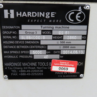 Hardinge GS-51 CNC Turning Center 3PH W/LNS Bar Feeder (Needs Sub Spindle Work)