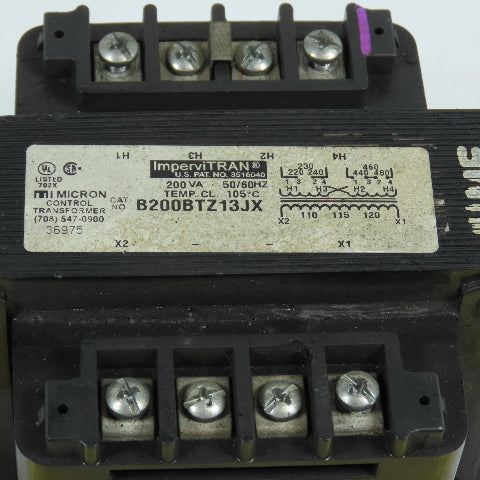 ImperviTran B200BTZ13JX 200VA Control Transformer Pri 220-480V Sec 110-115-120V