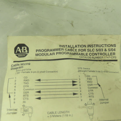 Allen Bradley 1747-CP3 Programmable Cable For SLC 5/03 & 5/04