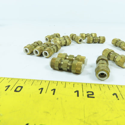 Parker 1/4" Tube Compression Brass Union Coupling Splice Lot Of 15