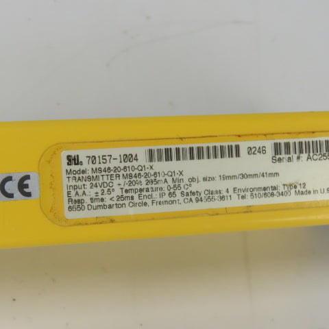 STI MS46-20-610-Q1-X 24" Mini-Safe Safety Light Curtain Transmitter 24VDC