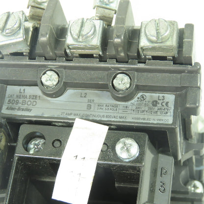 Allen Bradley 509-BOD Ser B Size 1 Non-Reversing Motor Starter 600VAC 27A