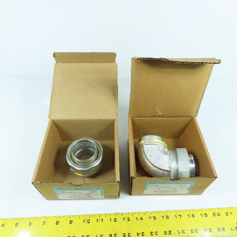 Crouse-Hinds LT20090 2" 90° Male Conduit Connector & LT200 Straight Lot/2