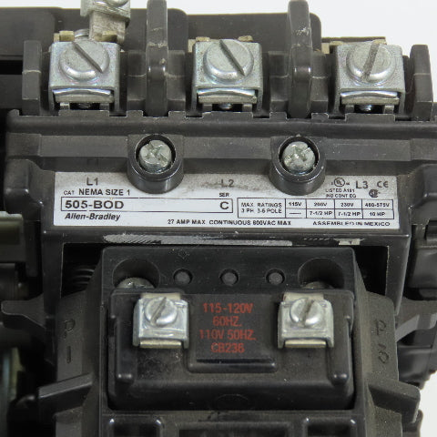 Allen Bradley 505-BOD Size 1 10HP Reversing Motor Starter 120V Coil W/ Overload