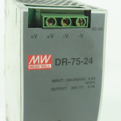 Mean Well DR-75-24 Power Supply 100-240VAC 2.0A Input 24V 3.2A Output