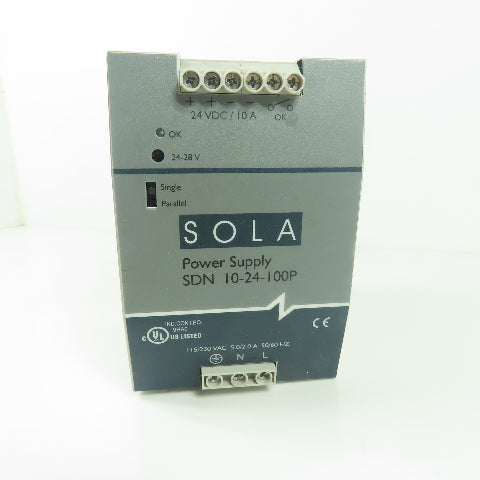 Sola SDN 10-24-100P Power Supply 115/230VAC 5/2A Input 24VDC 10A Output