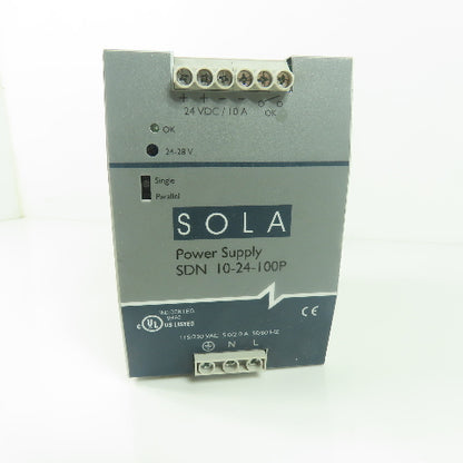 Sola SDN 10-24-100P Power Supply 115/230VAC 5/2A Input 24VDC 10A Output