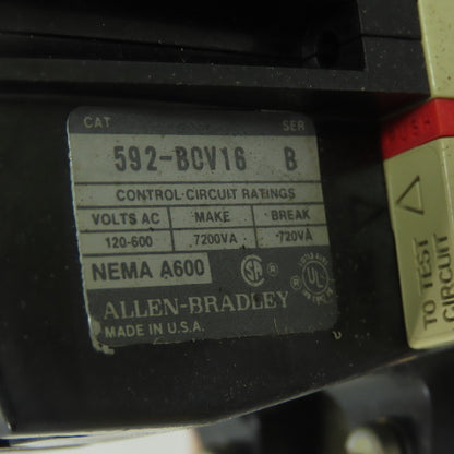 Allen Bradley 592-BOV16 Ser B Overload Relay 120-600VAC 7200VA Make 720VA Break